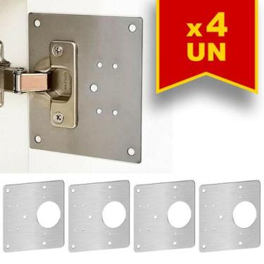Imagem de Kit 4 Placas Universais Dobradiça Aço Inox 24 parafusos - Yaay