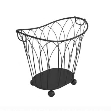 Imagem de Cesto de lavanderia com rodinhas de metal nórdico luxuoso cesto de roupa suja arte de ferro resistente com alça de metal, organizador de brinquedos para sala de estar (preto 56 x 35 x 51 cm)