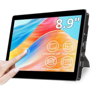 Imagem de Magedok Monitor sensível ao toque de 22.6 cm com suporte, 1920 x 1200, 16:10, 450 nits, ligação óptica, porta HDMI/USB-C, mini monitor para laptop, mini PC