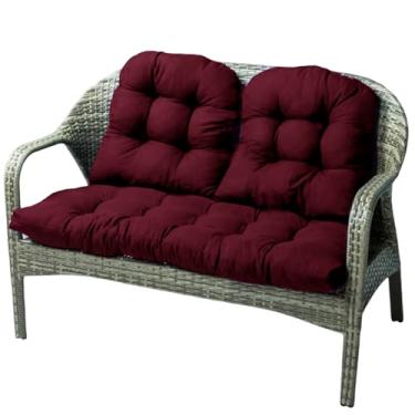 Imagem de Reyox Conjunto de 3 almofadas de cadeira para ambientes externos, à prova d'água, com laços, almofadas de substituição espessas para móveis de vime, vinho, 3 peças