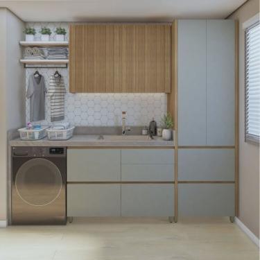 Imagem de Lavanderia Modulada com Armário Aéreo, Armário Multiuso com Balcão 100% Mdf Rainha