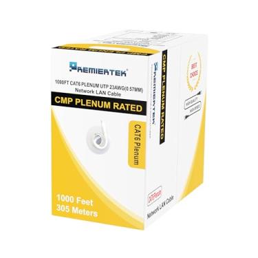 Imagem de Premiertek Cabo LAN de rede premium Cat6 CMP Plenum 23AWG CCA UTP 4 pares – Categoria 6 para dispositivo de rede – 1,25 GB/s – 305 metros – Fio desencapado – Fio desencapado – Branco