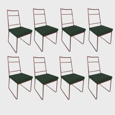 Imagem de Kit 08 Cadeiras Sala de Jantar Escritório Office Stark Industrial Ferro Bronze Suede Verde Escuro - Ahz Móveis