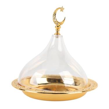 Imagem de Bandeja de Lanches Elegantes Europeus, Pura Escultura de Cor de Ouro, Formato Redondo Em Forma Decorativa Com Tampa para Bolos, Tortas e Muito Mais, Feita de Acrílico e Liga de