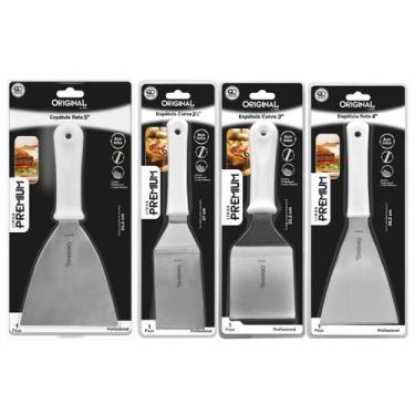 Imagem de Kit 4 Espátulas Inox Lanche Reta E Curva Chapeiro E Cozinha - CASA DA 