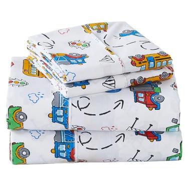 Imagem de Viviland Jogo de lençol solteiro branco com 3 peças de microfibra macia e fronha - Jogo de cama com estampa de luzes de trânsito de carros brancos - para crianças e crianças pequenas