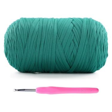 Imagem de Mooaske 1 pacote de camisetas de crochê para tricô DIY pano de crochê bolsa de bonecas - 400 g de fio grosso grosso para crochê com tecido elástico de mistura de poliéster-elastano (verde porco)