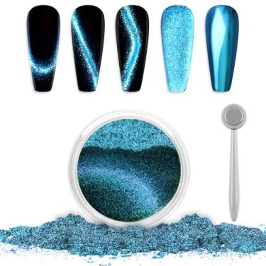 Imagem de Laza Pó De Unha Cromado Cat Eye - Pigmento Em Pó Com Efeito Espelhado 9D Magnético Camaleão - Glitter Holográfico Magic Galaxy Com Bastão Magnético Para Nail Art De Veludo - Ocean Eyes
