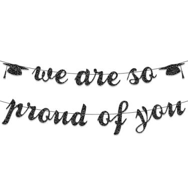 Imagem de MEMOVAN 2025 Banners de formatura decorações de festa glitter We are So Proud of You Grad Banners Garland Black Class of 2025 Faixa de festa de parabéns para decoração de formatura de faculdade do