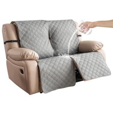 Imagem de YUEANG Capas para poltrona reclinável à prova d'água, 100% poltrona, poltrona, 2 lugares, antiderrapante, lavável, protetor de móveis, capa reclinável para crianças e cães, cinza claro