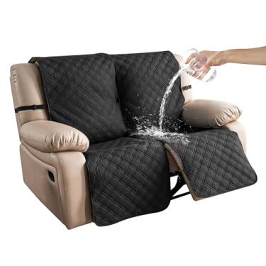 Imagem de YUEANG Capas para poltronas reclináveis à prova d'água, 100% poltrona, poltrona, 2 lugares, antiderrapantes, laváveis e protetoras de móveis, capa reclinável para crianças e cães, preta