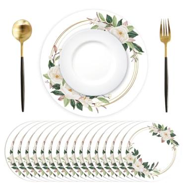 Imagem de Jogo americano de papel descartável, pacote com 50, branco, vintage, magnólia, 13,4 polegadas, primavera, verão, floral, tapetes de mesa redondos decorativos de flores sazonais para casamento
