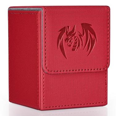 Imagem de UAONO Caixa de baralho para cartas Yugioh MTG, mais de 100 baralhos com 2 divisórias para TCG CCG, caixa de armazenamento de cartões de couro PU compatível com cartões colecionáveis (vermelho, dragão