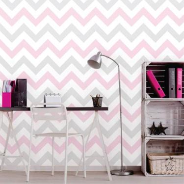 Imagem de Kit 3 Rolos Papel de Parede Chevron Rosa e Cinza - Inove Papéis de Par