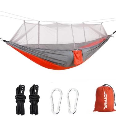 Imagem de JOYFOX Rede De Dormir Camping Construção Rápida, Portátil Dobrável Rede de Árvore Acampamento (Laranja C/Mosquiteiro)