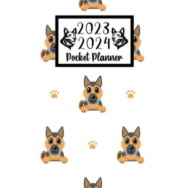 Imagem de 2023 2024 pocket planner For Purse Dog German Shepherd Lovers: 2 year Pocket Calendar January 2023 to December 2024 | 24 Months Monthly Planner & ... Holidays | Cute German Shepherd puppy Pattern