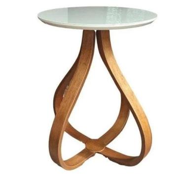 Imagem de mesa de canto gota com 50 cm polida com vidro - Loja Realizar