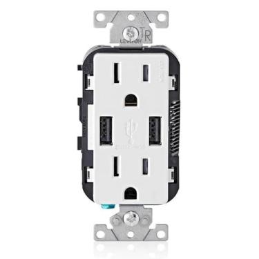 Imagem de Leviton Carregador USB T5632-3BW de 15 amp/receptáculo duplex resistente à violação, pacote com 3, branco