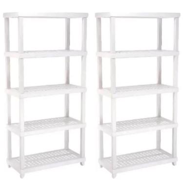 Imagem de Kit 2 Estantes Modular 5 Prateleiras Câmara Fria Até 250kg Multiuso Ordene Branca Plástica