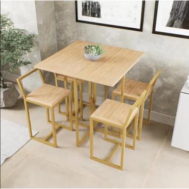 Imagem de Conjunto Mesa 4 Cadeiras Pequena Pinus Industrial Dourado