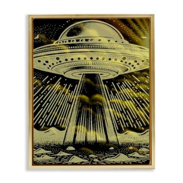 Imagem de Stupell Industries Mysterious Alien UFO Gold Framed Floater Canvas Wall Art, design por Jesse Keith, 25 x 31