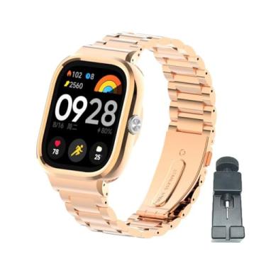 Imagem de T-BLUER Pulseira compatível com Xiaomi Redmi Watch 4, pulseira de substituição de aço inoxidável, acessórios para smartwatch Redmi Watch 4, FG2, ouro rosa