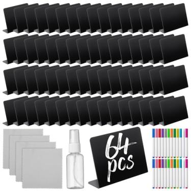 Imagem de Skyygemm 64 peças de placas de lousa de 9 x 7 cm para placas de mesa de comida, etiquetas de alimentos para festas, placas de comida, etiquetas de comida para festa, com 26 gizes à base de água, 4