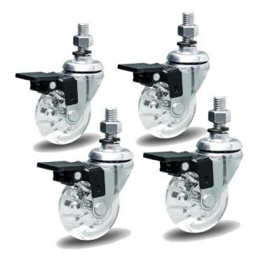 Imagem de 4 Rodizio Giratório Gel Cristal 50mm x 3/4 com espiga com freio - Cols