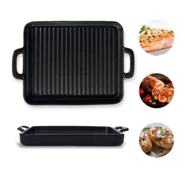 Imagem de Travessa para assar e servir de cerâmica com alca e friso preta - MAI 