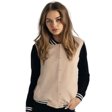 Imagem de Jaqueta Colegial Moletom Feminina Lisa com Bolsos - Calttony, M, Bege