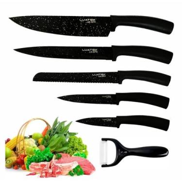 Imagem de Conjunto Faca Gourmet Aço Antiaderente Duplo Marmorizado 6Pç - Luatek