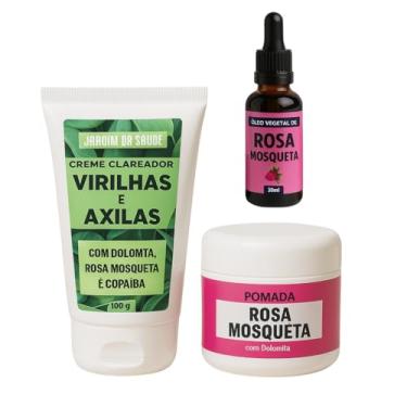 Imagem de Kit Clareador Completo – Creme Virilhas e Axilas + Pomada Rosa Mosqueta + Óleo 100% Puro | Clareia e Regenera