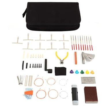 Imagem de Kit completo de ferramentas de manutenção de guitarra, conjunto completo para reparo e cuidado, com cone de cordas, chave inglesa, lixa de altura, régua, bolsa de armazenamento