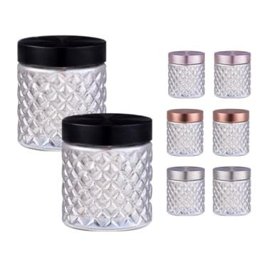 Imagem de Conjunto de 2 Potes de Vidro Diamante, 800ml, Tampa de Inox Rosqueável, para Alimentos (Preto)