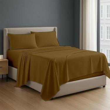 Imagem de Jogo de cama premium de 4 peças algodão King, 100% algodão egípcio, 400 fios, bolso profundo de lençóis de algodão de 30,5 cm, cor acinzentada lisa