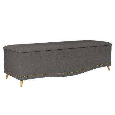 Imagem de Calçadeira Baú Queen 160cm Com Tachas Imperial J02 Linho Grafite - Mpozenato