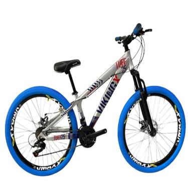 Imagem de Bicicleta Vikingx Prata Azul Aro 26 Câmbios Shimanos Aro Vmaxx Pneu Azul 