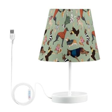 Imagem de Joisal Candeeiro de mesa verde regulável da Lovely Dogs, lâmpadas para mesas de canto de sala de estar com abajur, candeeiros de mesa de cabeceira