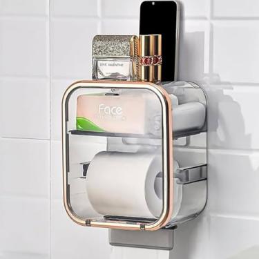 Imagem de Suporte Papel Higiênico Parede à Prova D’água com Porta-Objetos – Design Moderno em Acrílico Resistente - Dispenser Porta Papel Com Tampa