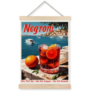 Imagem de Yomisex Pôster clássico de arte de parede de coquetel Negroni, vintage, italiano, laranja, álcool, mediterrâneo, litoral, litoral, arte de parede, emoldurada, para decoração de bar, pub, restaurante