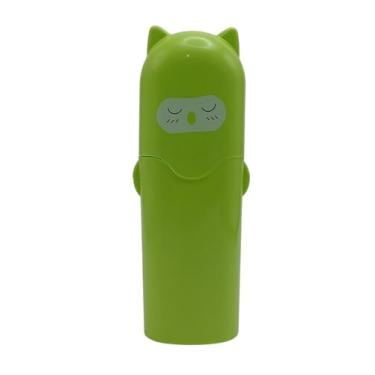 Imagem de Porta Escova de Dentes Multiuso Infantil Decorativo Verde Design Gatinho Prático para Viagem