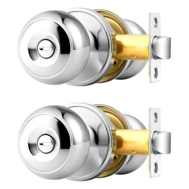 Imagem de Probrico Maçanetas de porta, pacote com 2, maçanetas modernas com acabamento cromado polido sólido de 60 a 70 mm, trava de privacidade para banheiro e quarto
