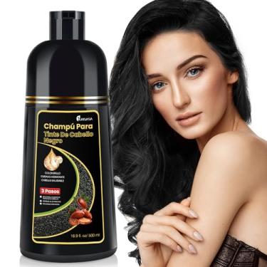 Imagem de KAISASA Xampu Tintura Preto 3 em 1 – Shampoo Instantâneo 500ml, Com Ingredientes Herbais, Cobre Cabelos Brancos em Minutos, Para Homens e Mulheres