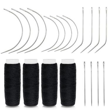 Imagem de OWMOSYX Kit Com 20 Agulhas De Cabelo E Linha Preta Para Fazer Perucas, Grande, Médio Pequeno, Formato Cj, Curvado, Extensão Costura Manual