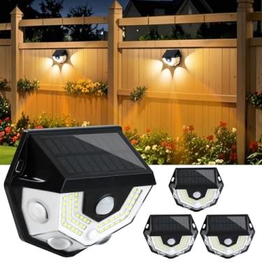 Imagem de HAARAY Luzes Solares De Movimento 2 Em 1, Iluminação Cerca Com Ângulo Amplo 270° E 3 Modos, Luz Branca 54 Leds Quente 4 Leds, À Prova D'Água Ip64, Parede Externa Para Caminho, Quintal, Jardim, Pacot