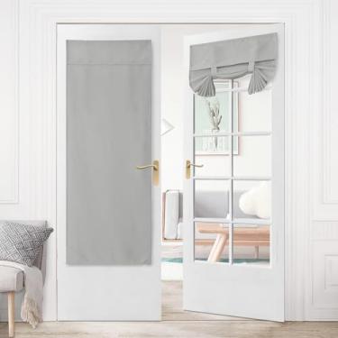 Imagem de Hiasan Cortina de porta francesa para escurecimento de sala de linho, privacidade, isolamento térmico, persiana e cortinas para quarto de vidro de luz lateral, L 66 x C 168 polegadas, 1 painel, cinza