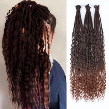 Imagem de lounoke Extensões De Dreadlocks Boho 24 Em 30 Fios, Dreads Sintéticos Cacheados Castanho-Avermelhados Ombré Com Trança Box, Estilo Hippie 100% Artesanais Para Mulheres