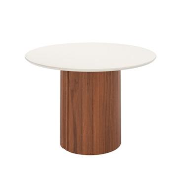 Imagem de Mesa de Jantar Redonda com Tampo de Vidro Off White Kalina Canela 115 cm