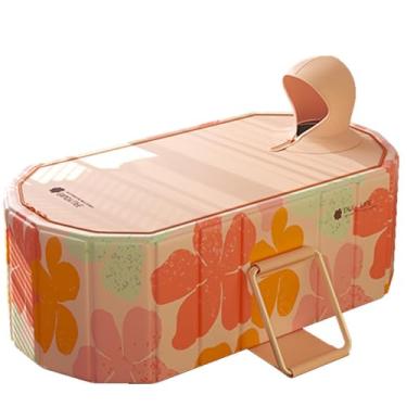 Imagem de Banheira dobrável para adultos grande de 1,5 m Banheira dobrável portátil para banheiro Banheira de spa dobrável para box de chuveiro, ideal para espaços pequenos (rosa com capa, M: 129 cm C x 85 cm