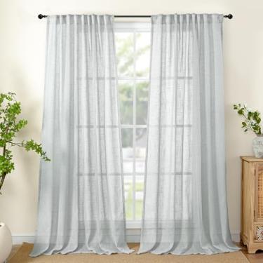 Imagem de YoungsTex Cortinas semitransparentes de linho cinza claro 213 cm de comprimento para sala de estar, tratamentos de janela com filtragem de luz, textura rústica, com aba traseira de bolso para varão